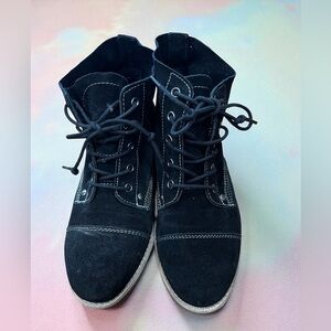 Diba Eli suede Black Lace-Up Ankle Boots-6.5